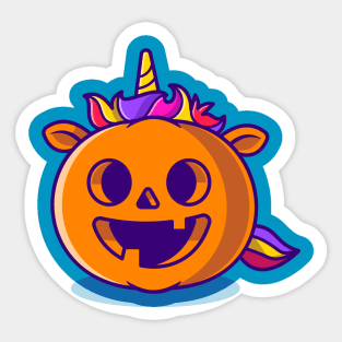 Cute Unicorn Pumpkin Halloween Cartoon Sticker